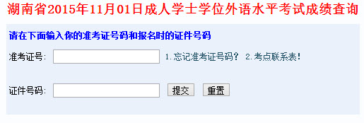 2015年11月湖南成人学士学位英语成绩查询入口