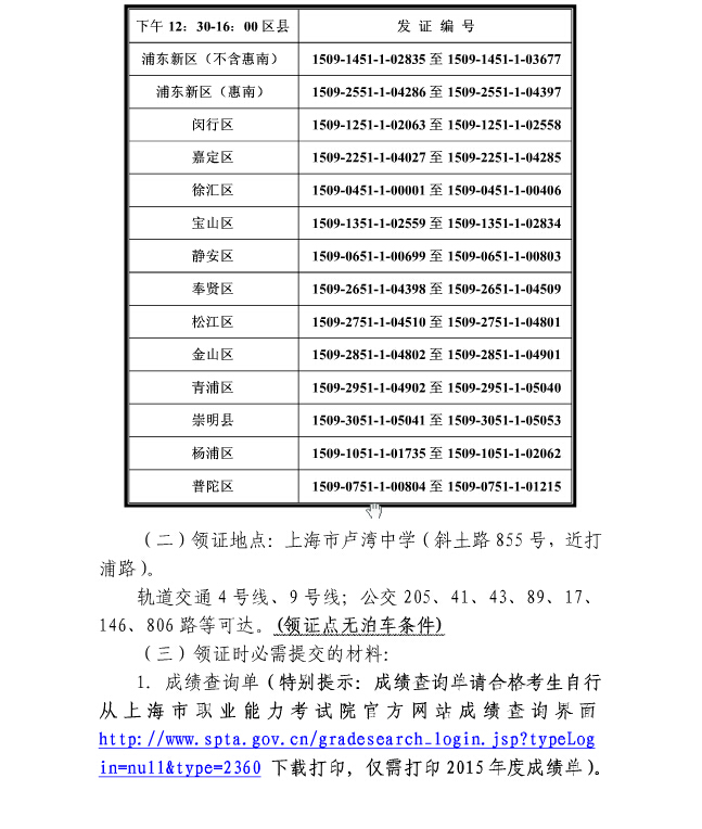 2015年上海中级会计师合格证领取通知