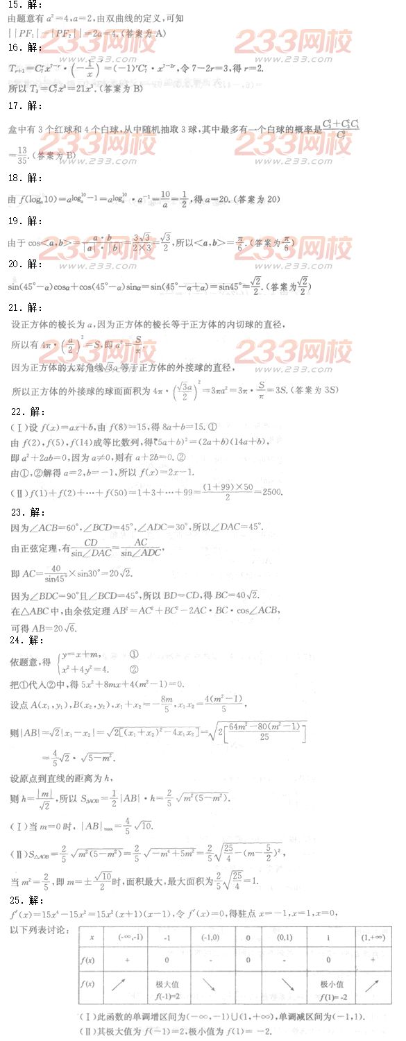 2016年成人高考理数模拟试题及答案（4）