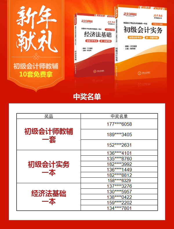 初级会计职称免费抢书活动中奖名单