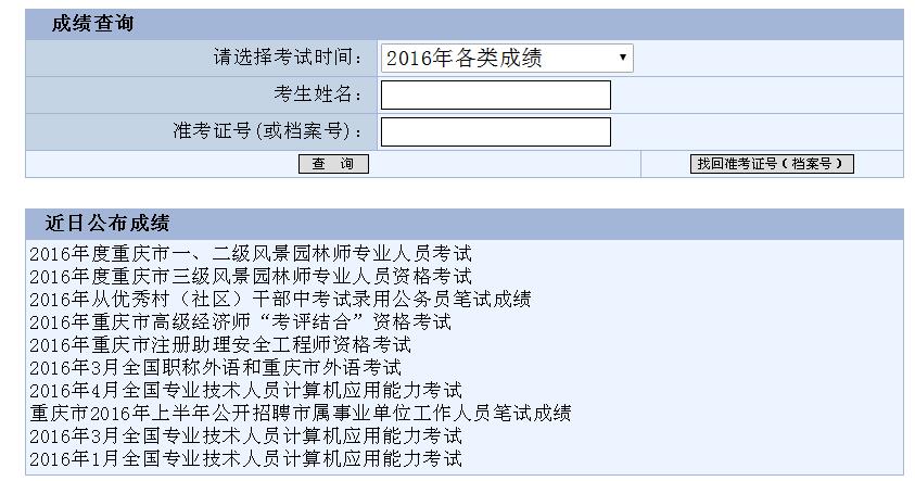 2016年重庆高级经济师成绩查询入口