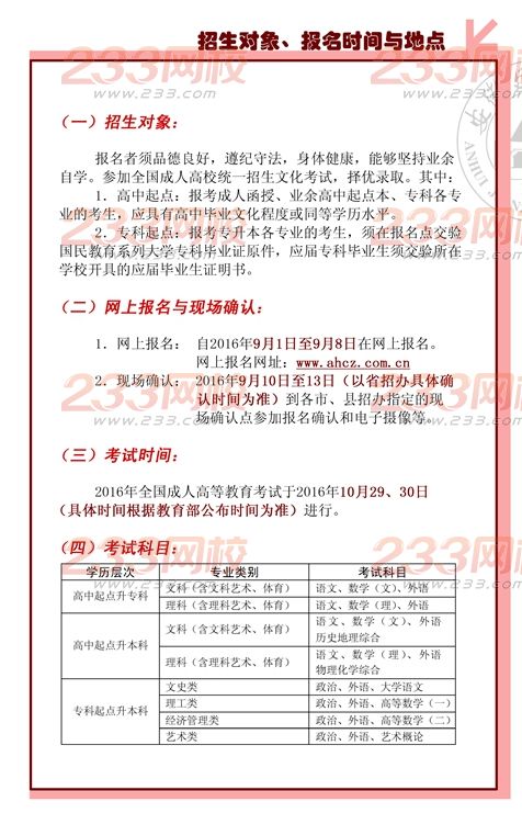 安徽建筑大学2016年成人高考招生简章