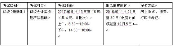 常德市2017年初级会计职称报名