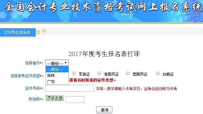 初级会计职称考试报名表打印入口