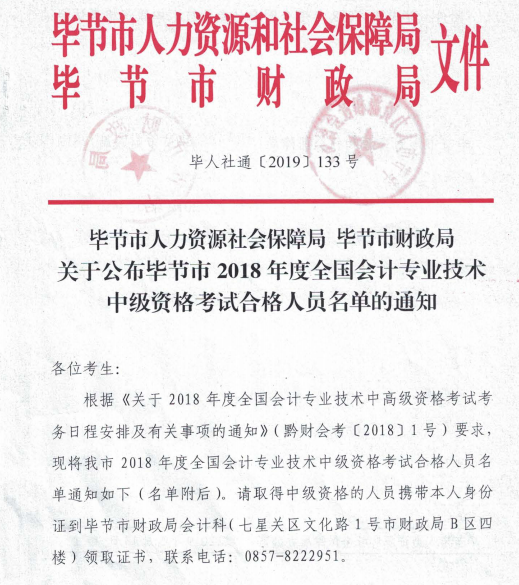 贵州中级会计合格名单