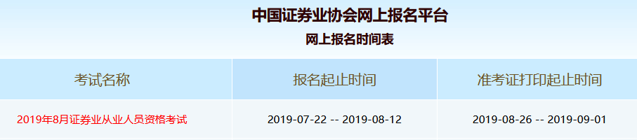 2019年8月证券从业人员资格考试报名入口(7.22-8.12)