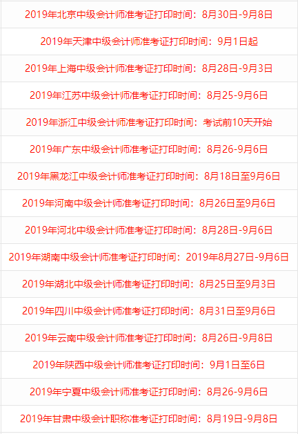 2019年中级会计准考证打印入口