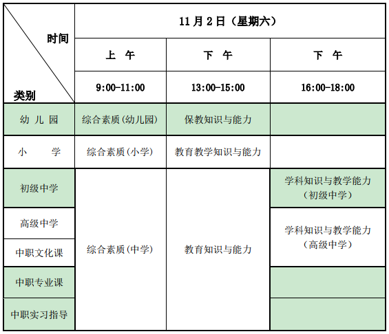 宁夏教师资格证考试时间