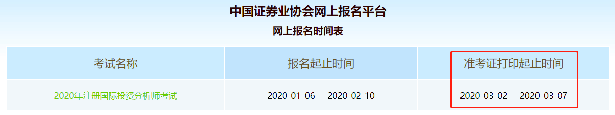 2020年注册国际投资分析师(CIIA)考试准考证打印 2020年注册国际投资分析师(CIIA)考试准考证打印