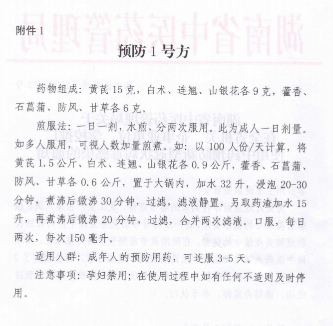 湖南省中医药管理局发布：中药预防新型冠状病毒感染的通知！