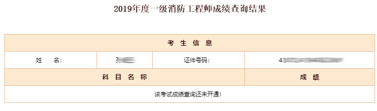 2019年度一级消防工程师成绩查询结果