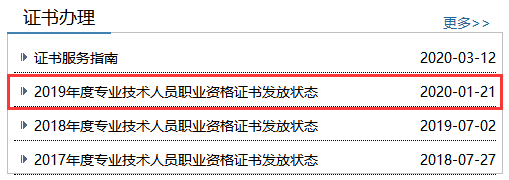 2019年度专业技术人员职业资格证书发放状态