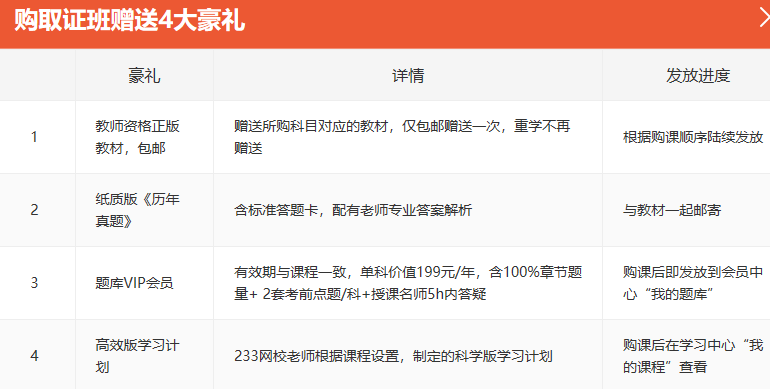  购买233网校教师资格证取证班班享超值赠送