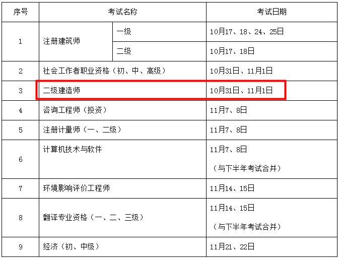 四川二级建造师考试时间