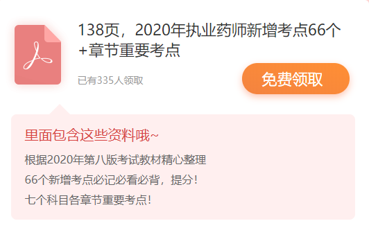 138页，2020年执业药师新增考点66个+各章节重要考点