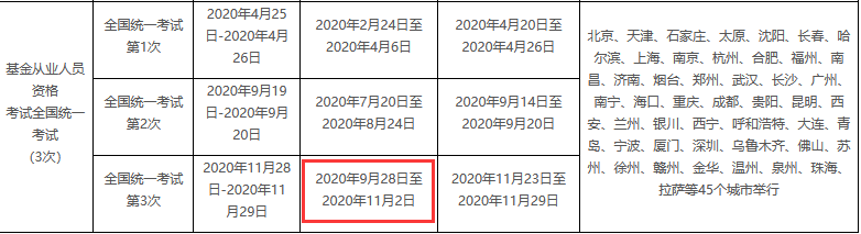 2020年11月基金从业全国统考原定9月28日开始报名