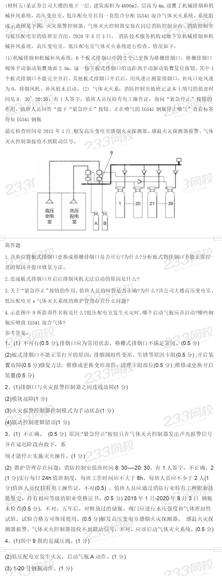 2020年一级消防《案例分析》真题及答案